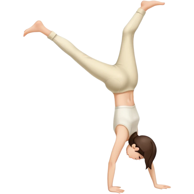 Brunette Girl side view handstand legs together straight legs iin cream pants emoji