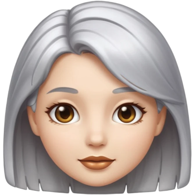 sexy Girl emoji with metallic silver hair, iOS emoji style, soft facial features, glossy chrome hair texture, minimal shading, clean background, modern aesthetic emoji
