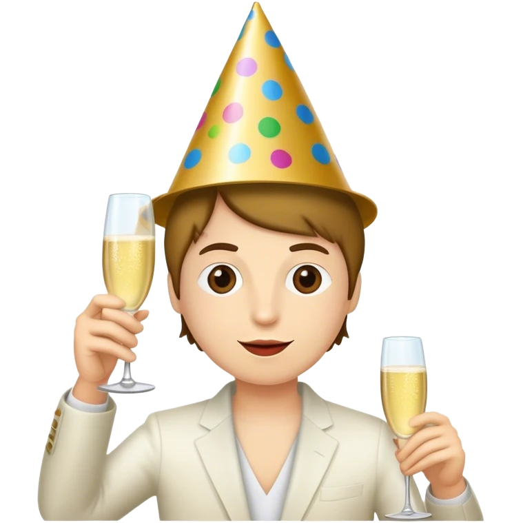 After-ski, a skier, wearing modern skiing goggles, drinking beer. Party emoji