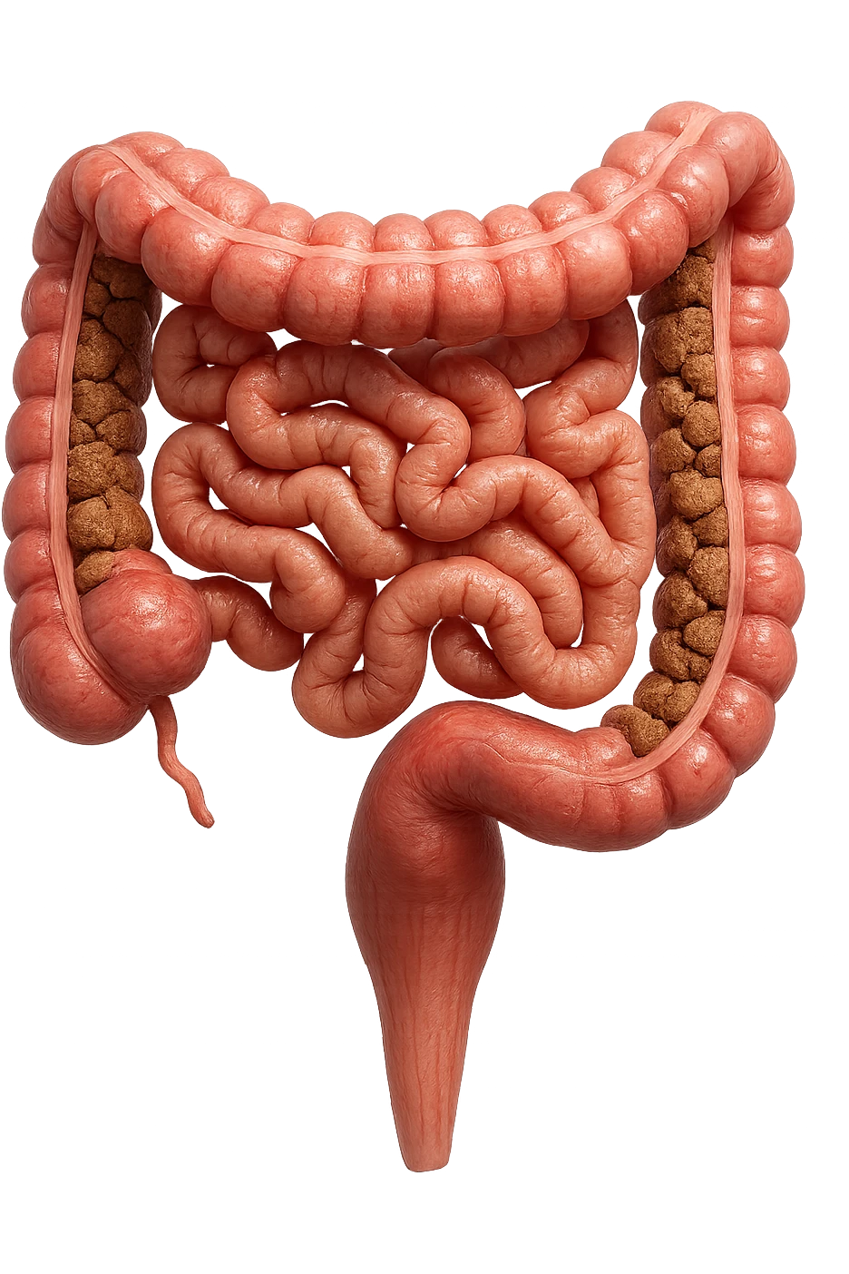 intestino umano anatomico con colon pieno di feci spezzettate, iperrealistica 4k emoji