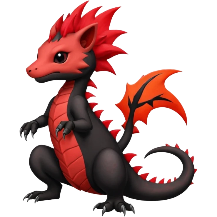 Fiery gothic evil black and red salandit-Liten-torracat with a red Mohawk  emoji