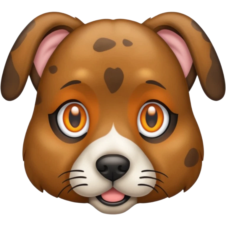 Brindle dog with flop ears and orange eyes emoji