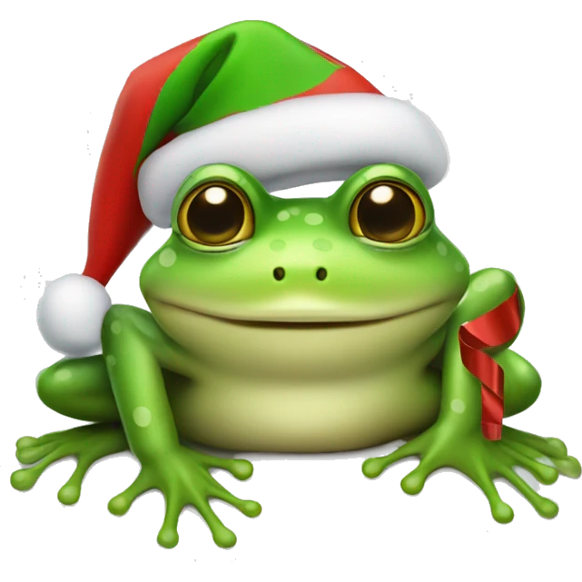 Cute green frog wearing a Christmas hat emoji