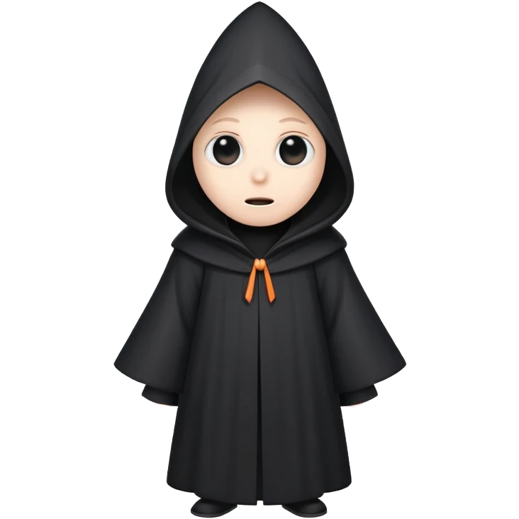Tall black robe with cone-shaped hood covering face, two eyes slightly visible through slit.” emoji
