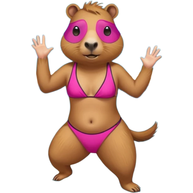 Capy bara in a bathing suit at a strip club dancing on a pool emoji