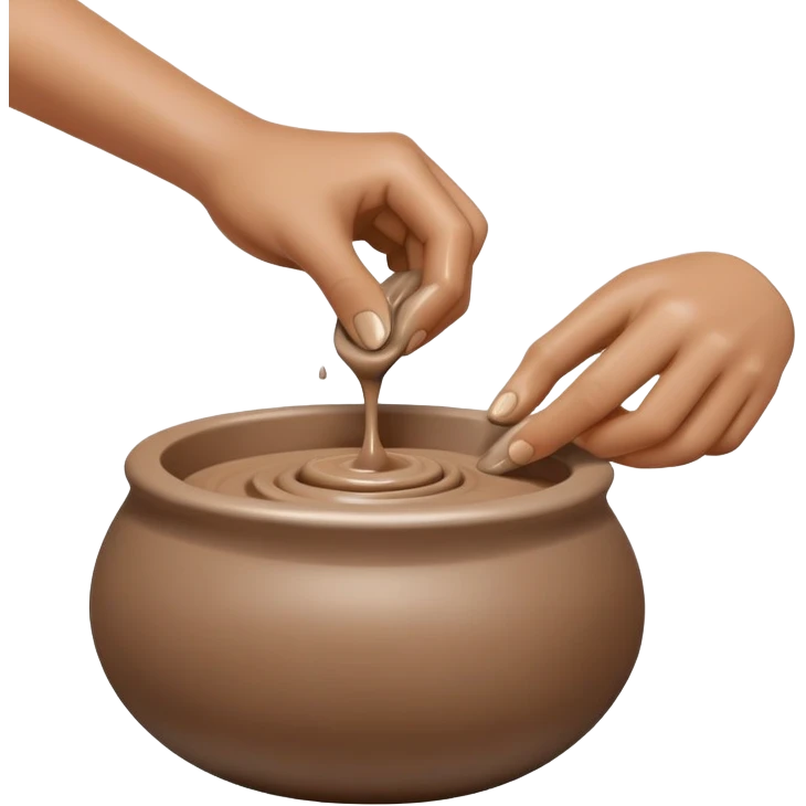 single hand scooping on the side of a blob of clay on a silver pottery wheel emoji