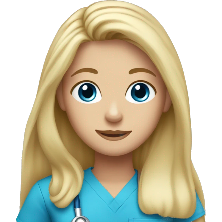 Blonde girl blue eyes long hair blue scrubs  emoji