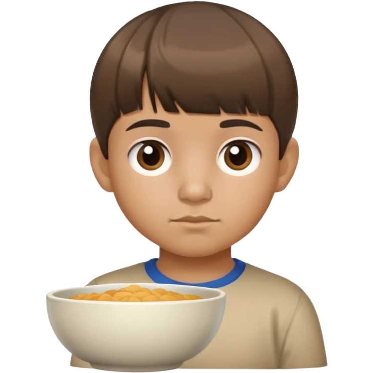 kid with a long head, stubby nose, Mexican features, bowl cut brown hair, brown eyes emoji