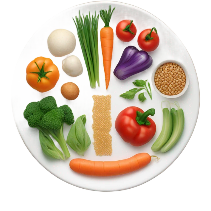 round white plate with healthy food emoji
