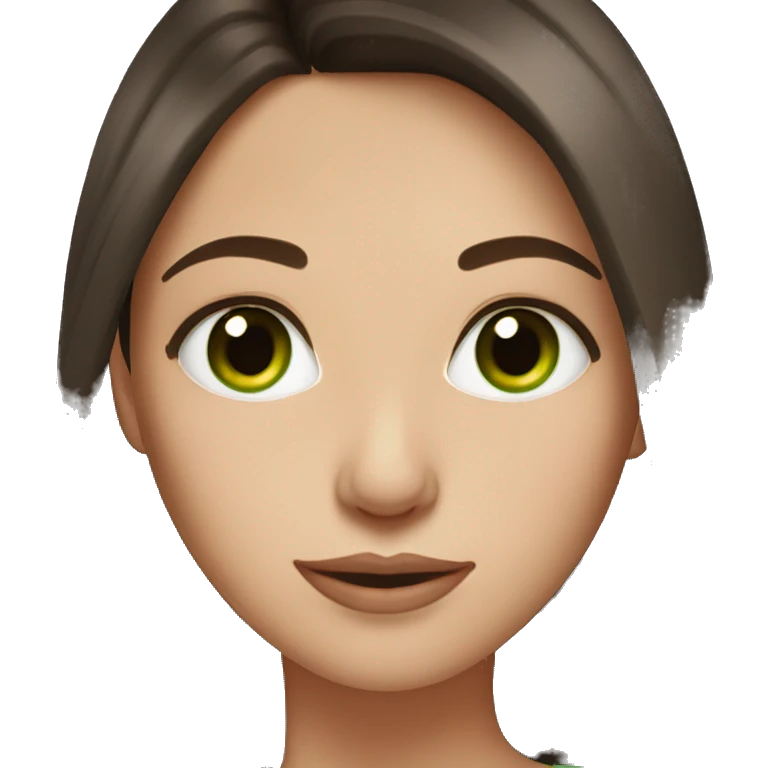 beautiful woman, straight long medium to dark brown hair, green eyes emoji