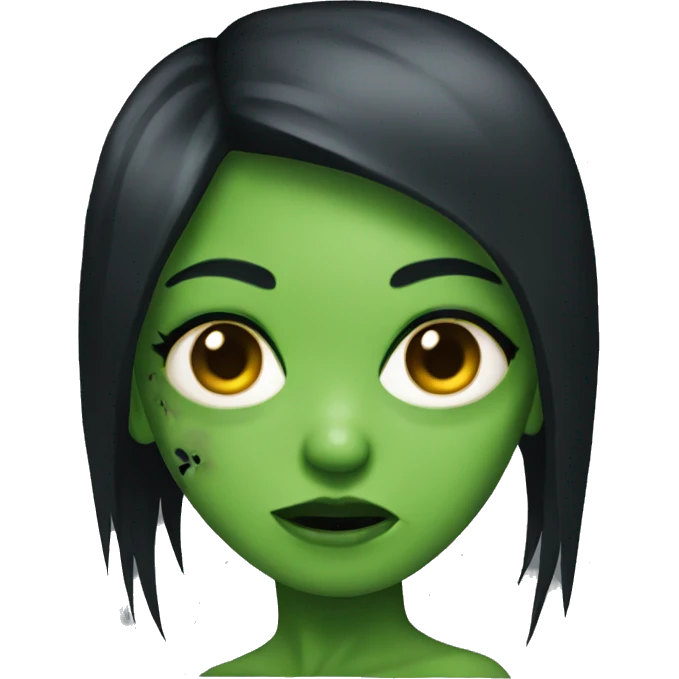 green zombie girl with black hair emoji
