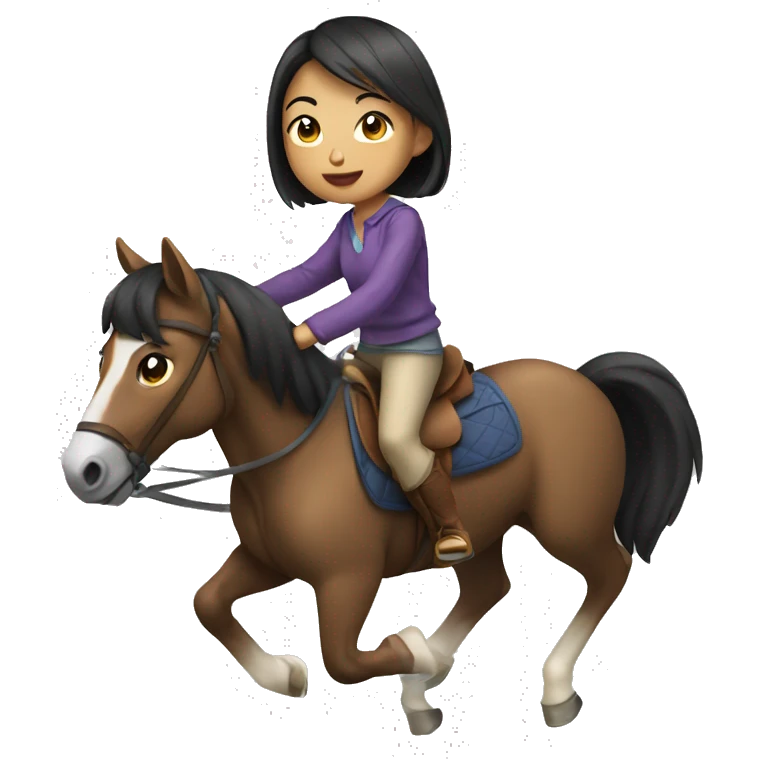 Asian teen girl with short hair riding horse emoji
