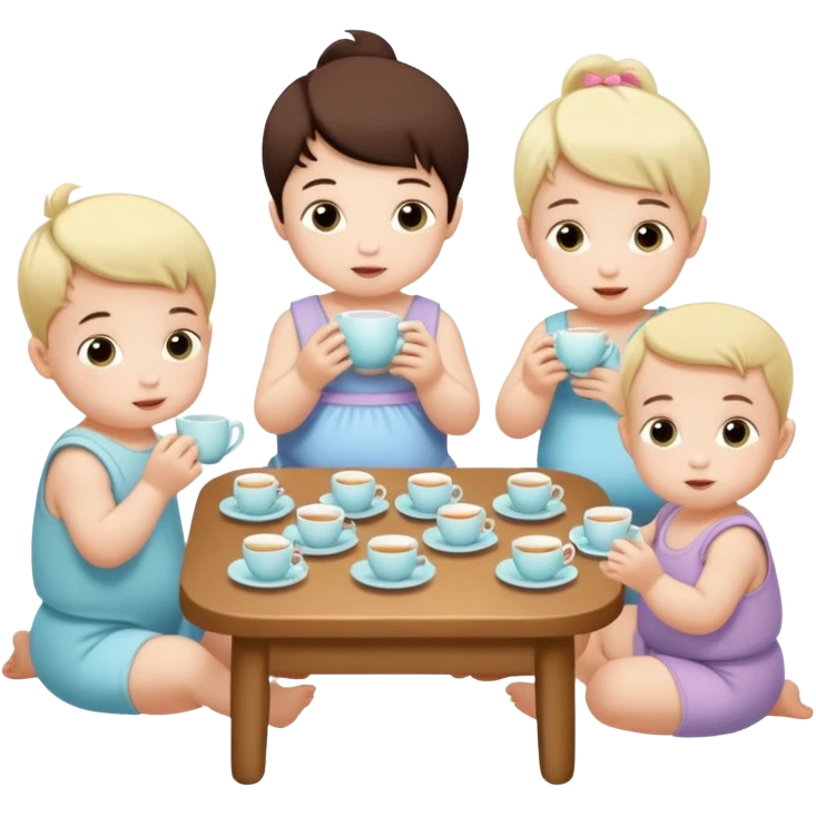 Babies in diapers drinking tea at a tea party emoji