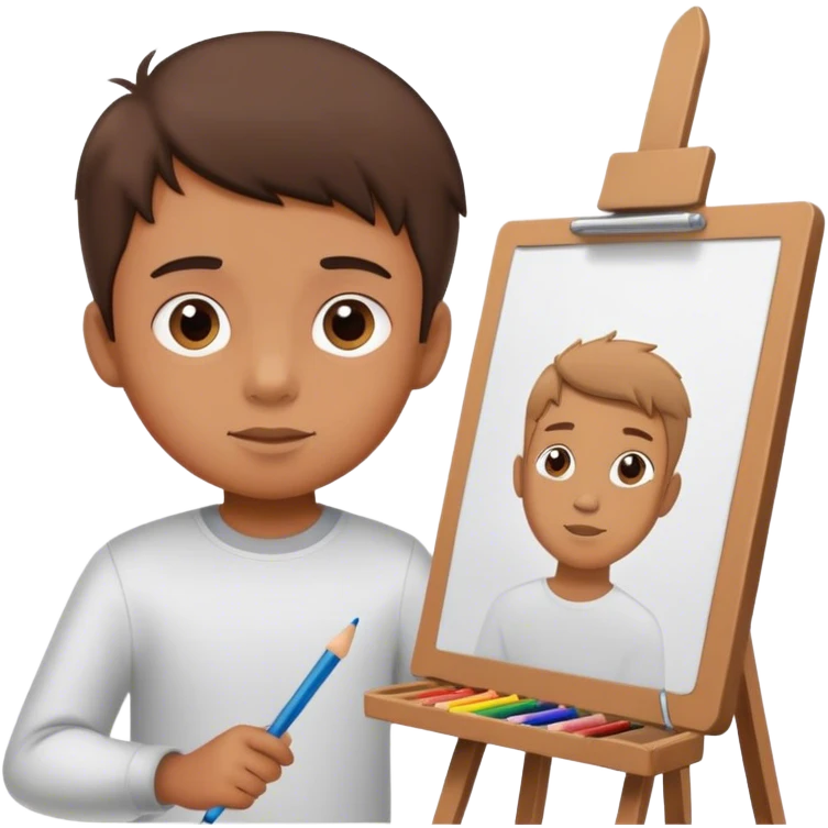 boy drawing with pencil at easel emoji