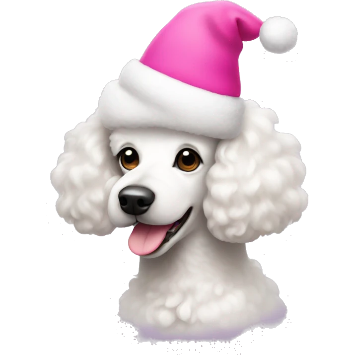 white poodle with pink christmas hat emoji