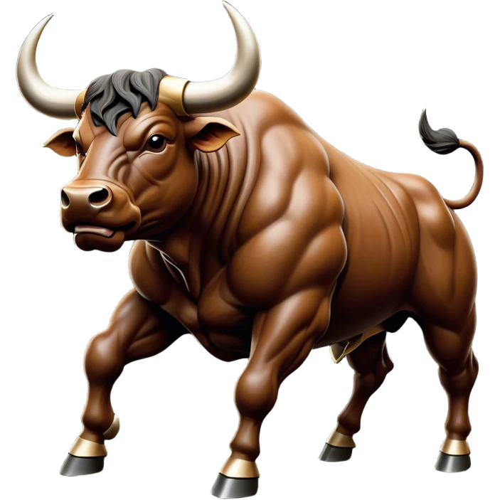 Cinematic Realistic depiction of a powerful Spanish charging bull, rendered with dynamic muscle definition and detailed, textured hide, set against a dramatic backdrop with intense, action-packed lighting emoji