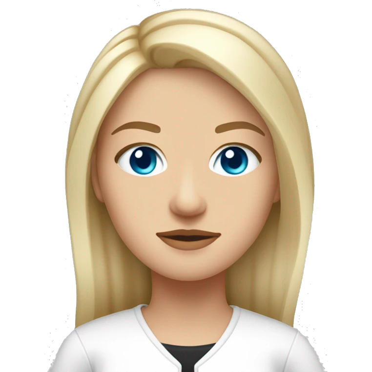 An adult slavic girl with blue eyes, fair skin, straight streaked hair, blonde, arrows on her eyes, dressed in a white T-shirt and a black jacket. emoji