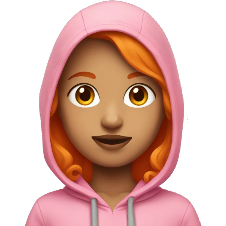 A girl with orange hair and orange eyes wearing a pink hoodie emoji