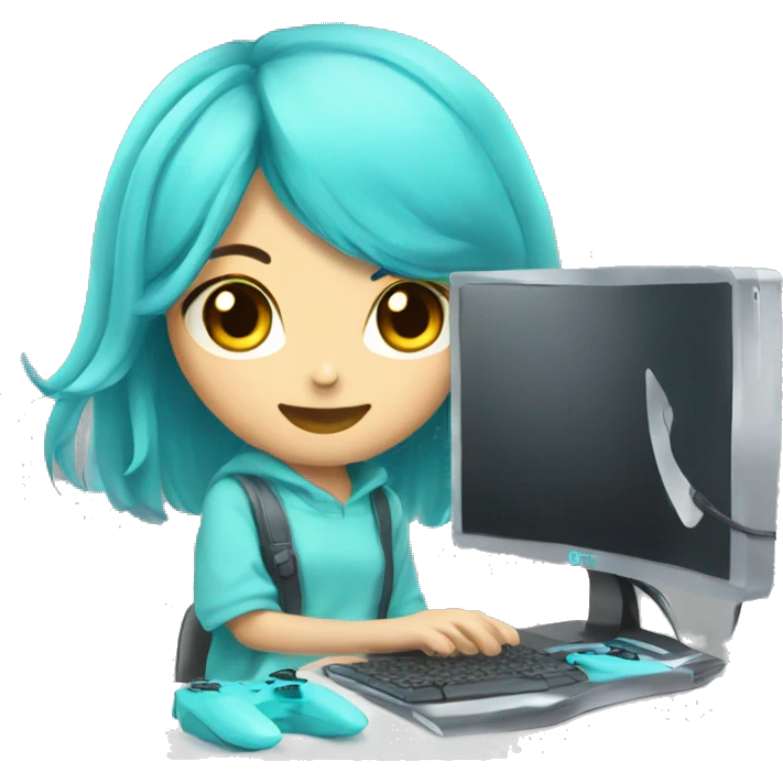 Cyan gaming setup girly  emoji