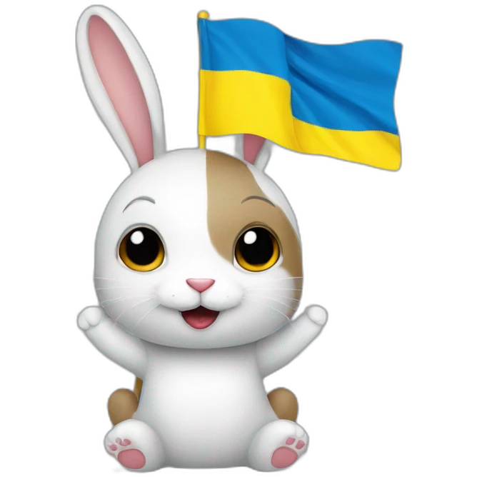 A rabbit holds a Ukrainian flag emoji