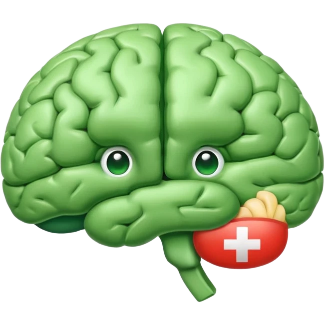 green brain with health logo plus on it emoji