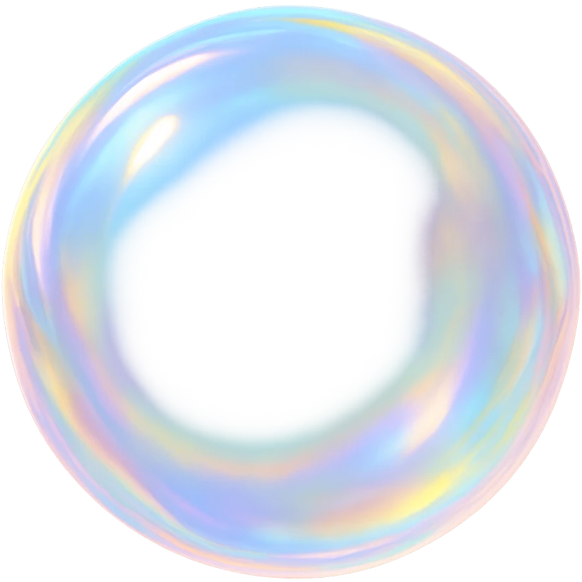 a shiny, translucent bubble with rainbow iridescence, soft glow, gentle and glowing, delicate, pastel colors emoji