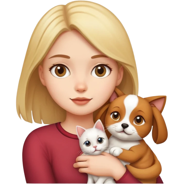 Girl holding a cat and a dog emoji