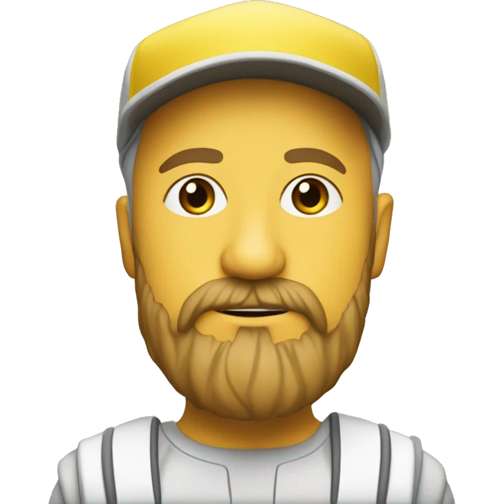 44 year old white bald male star wars fan with a beard wearing a hat with "SWT" on it in yellow.  emoji