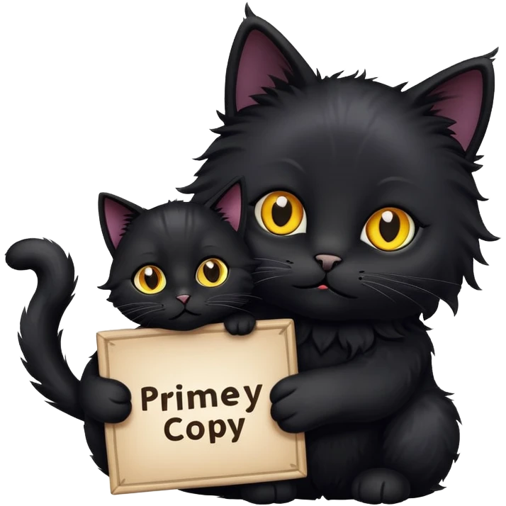 Black Cat holding a sign with the inscription "PrimeCopy" emoji