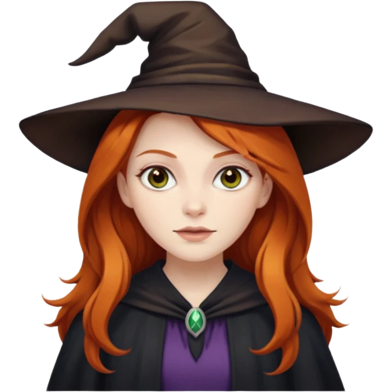 Witch with ginger hair , long hair, brown eyes emoji