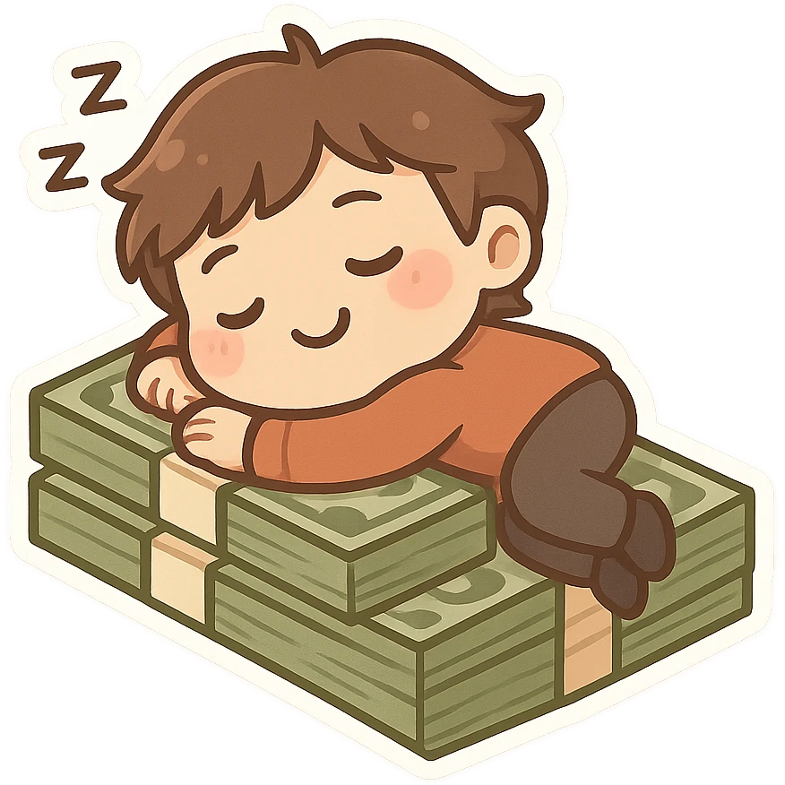 happy person napping on mattress of money emoji