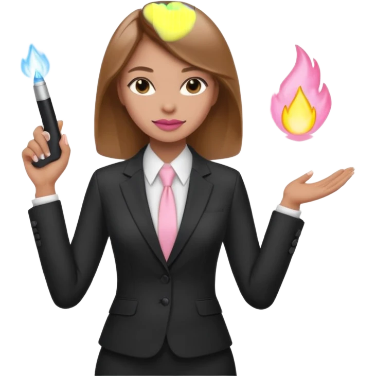 confident woman with light brown hair, light pink lipstick, lighter skin color, power pose emoji