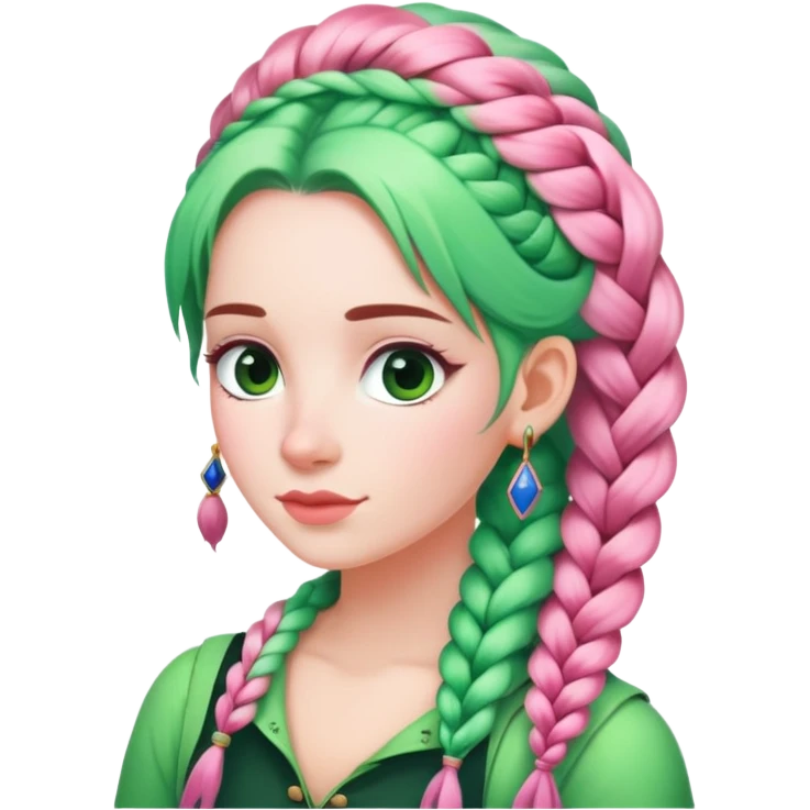 Long pink and green haired French braided lady  emoji