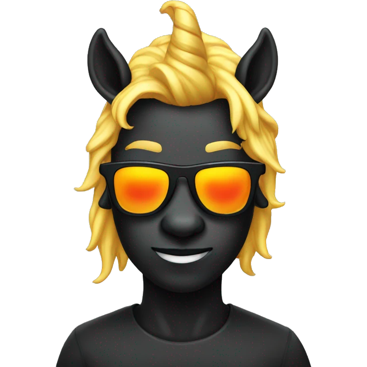 black unicorn with fire sunglasses yellow hair emoji