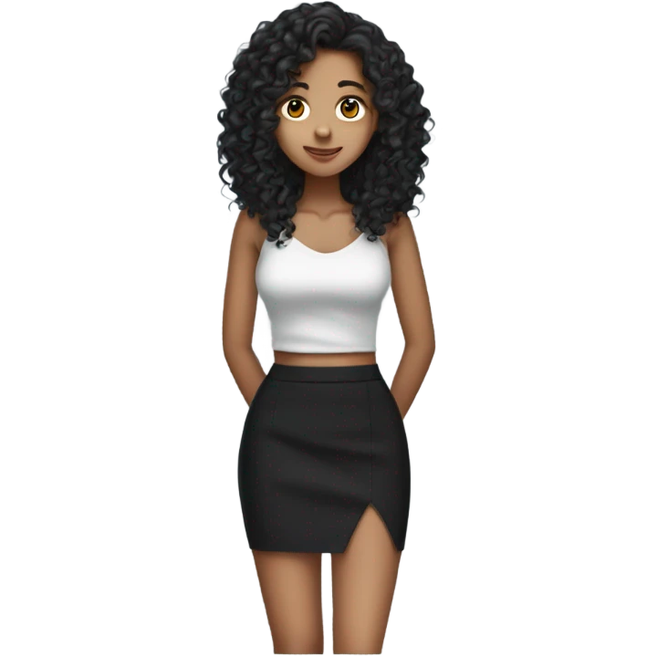 Tan girl with black long curly hair black pencil skirt full body emoji