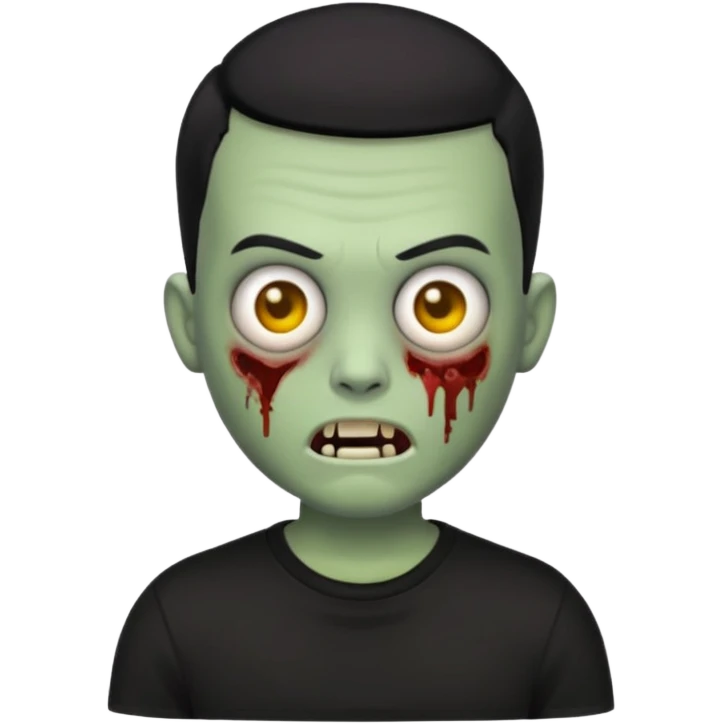 zombie emoji with buzz cut black hair and black t-shirt  emoji