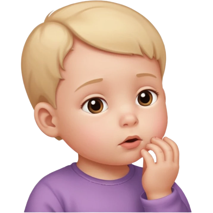 a baby in profile, head upwards, thinking emoji
