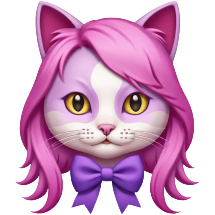 cat with pink long hair and purple bow on head emoji