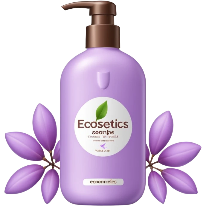 a lilac-colored shampoo with the ecosmetics brand logo emoji