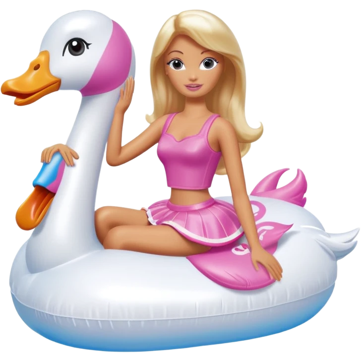 Barbie on an inflatable swan emoji
