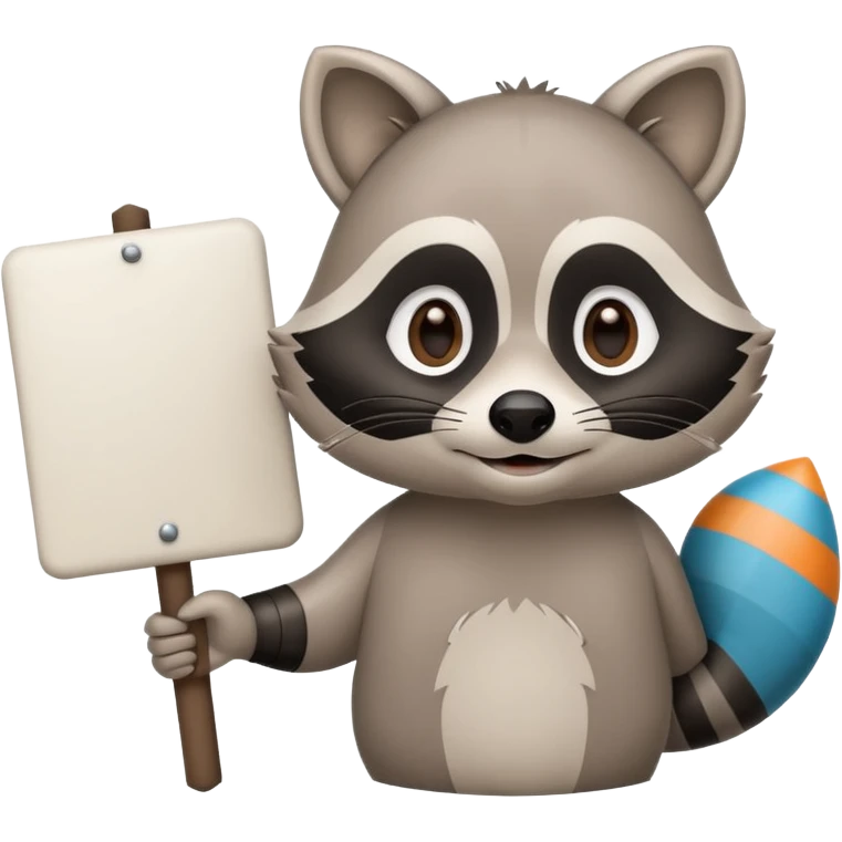 soft raccoon mascot holding a blank sign, neutral calm colors, gentle smile, rounded shapes, clean outline, safe educational style emoji