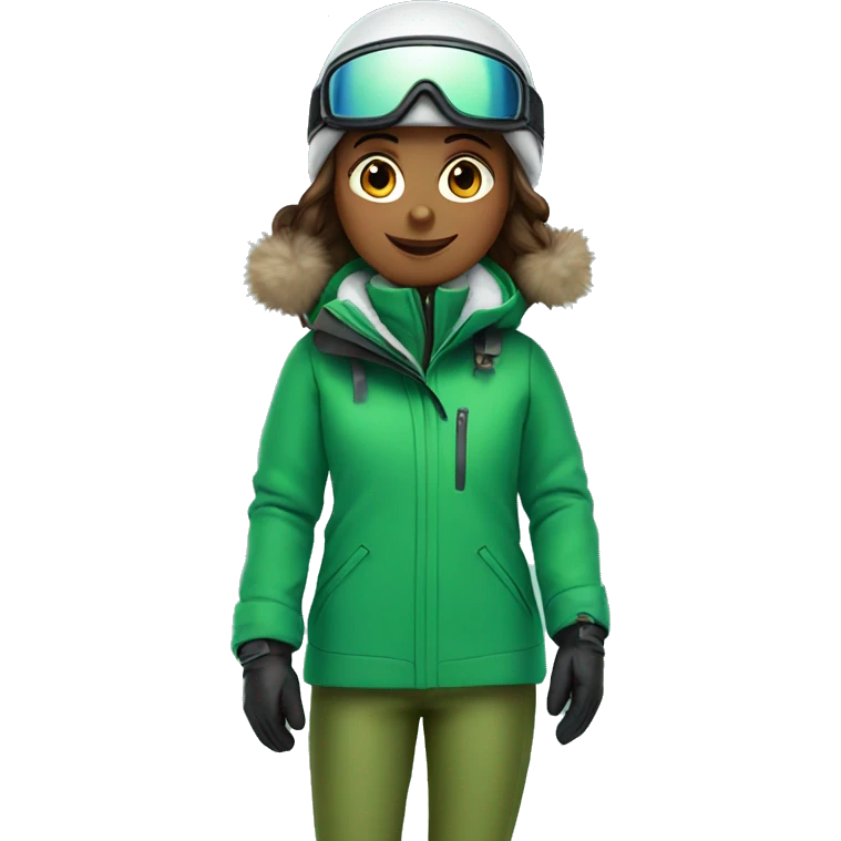 Girl snowboarding with green coat emoji