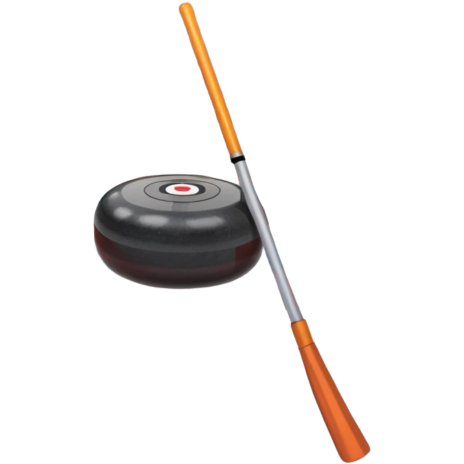 An icon featuring a curling stone in the foreground on an ice sheet with marked target circles. A curling broom rests nearby. In the background, a grand indoor stadium with bright lights and cheering fans. The ice reflects the vibrant colors of the surroundings. Transparent background. emoji