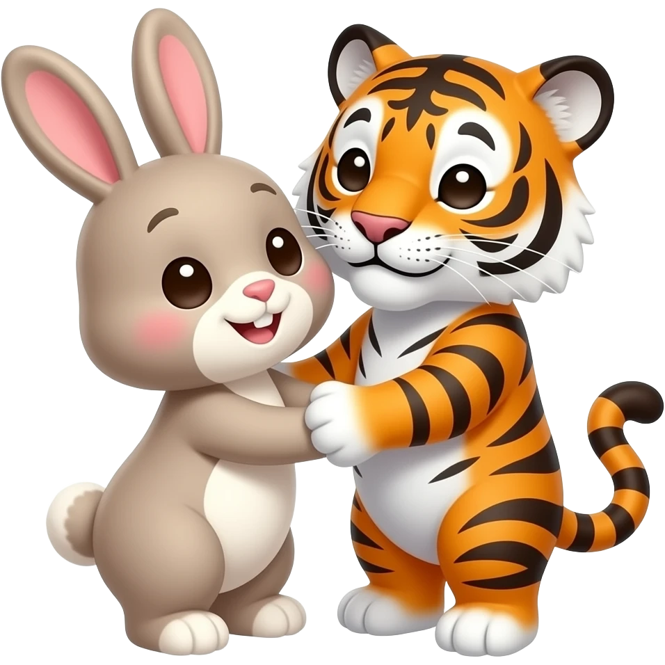 cute chibi style bunny and tiger in love emoji