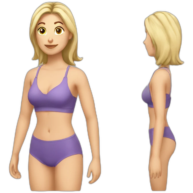 fit Caucasian woman small bra (hands-in-hair pose) (full body) emoji