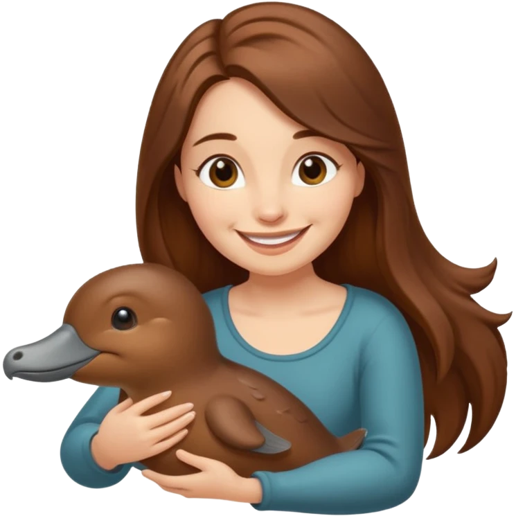 long brownhaired woman playing with platypus emoji