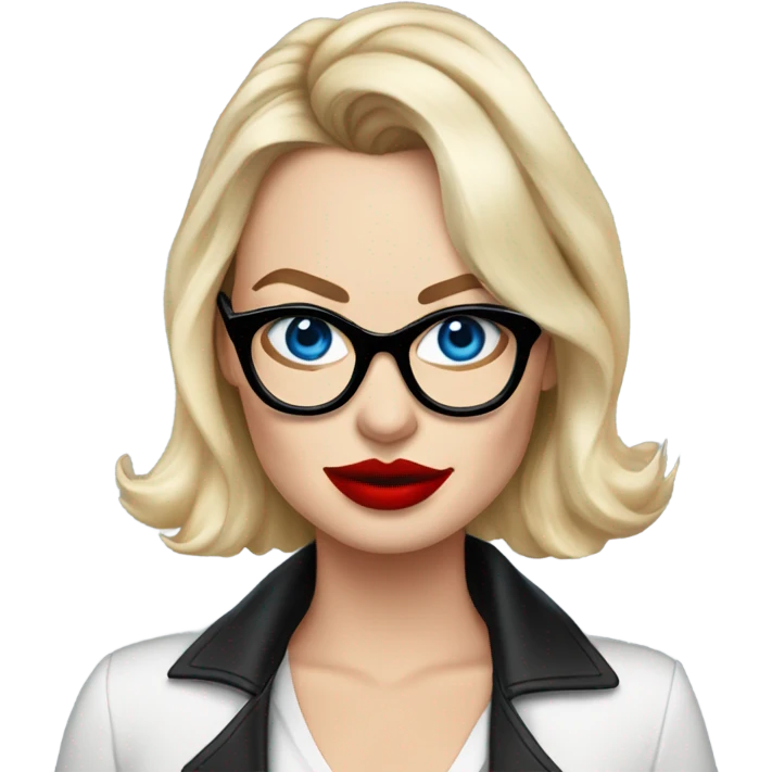 Realistic Margot Robbie, bright blue eyes, red kisses, wearing black glasses  emoji