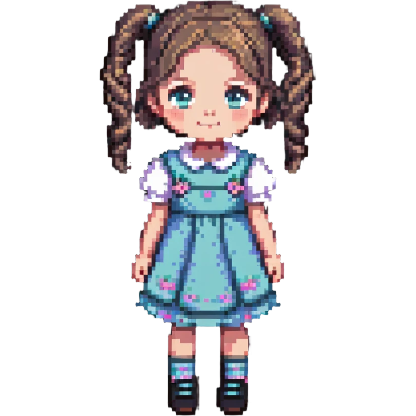 Little girl with pigtails in a cute dress emoji