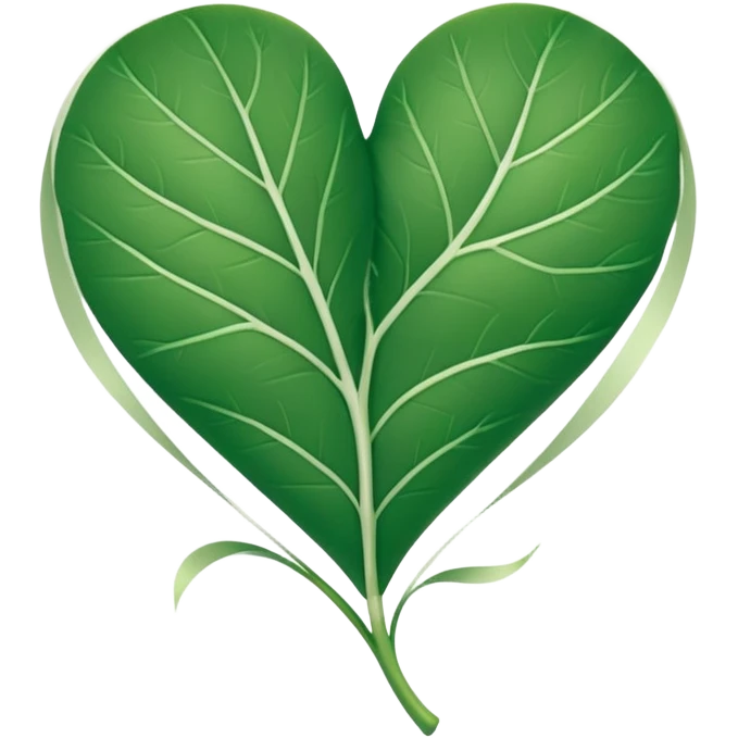  "A minimalist, stylized heart-shaped green leaf with a gentle, curved white bandage or ribbon wrapped around the center. The design should look warm and nurturing. Flat, clean emoji style for natural healing. Transparent background." emoji