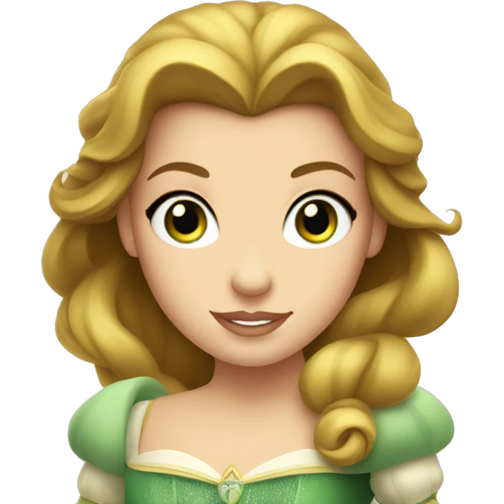 White Disney princess Belle with green eyes holding a football emoji